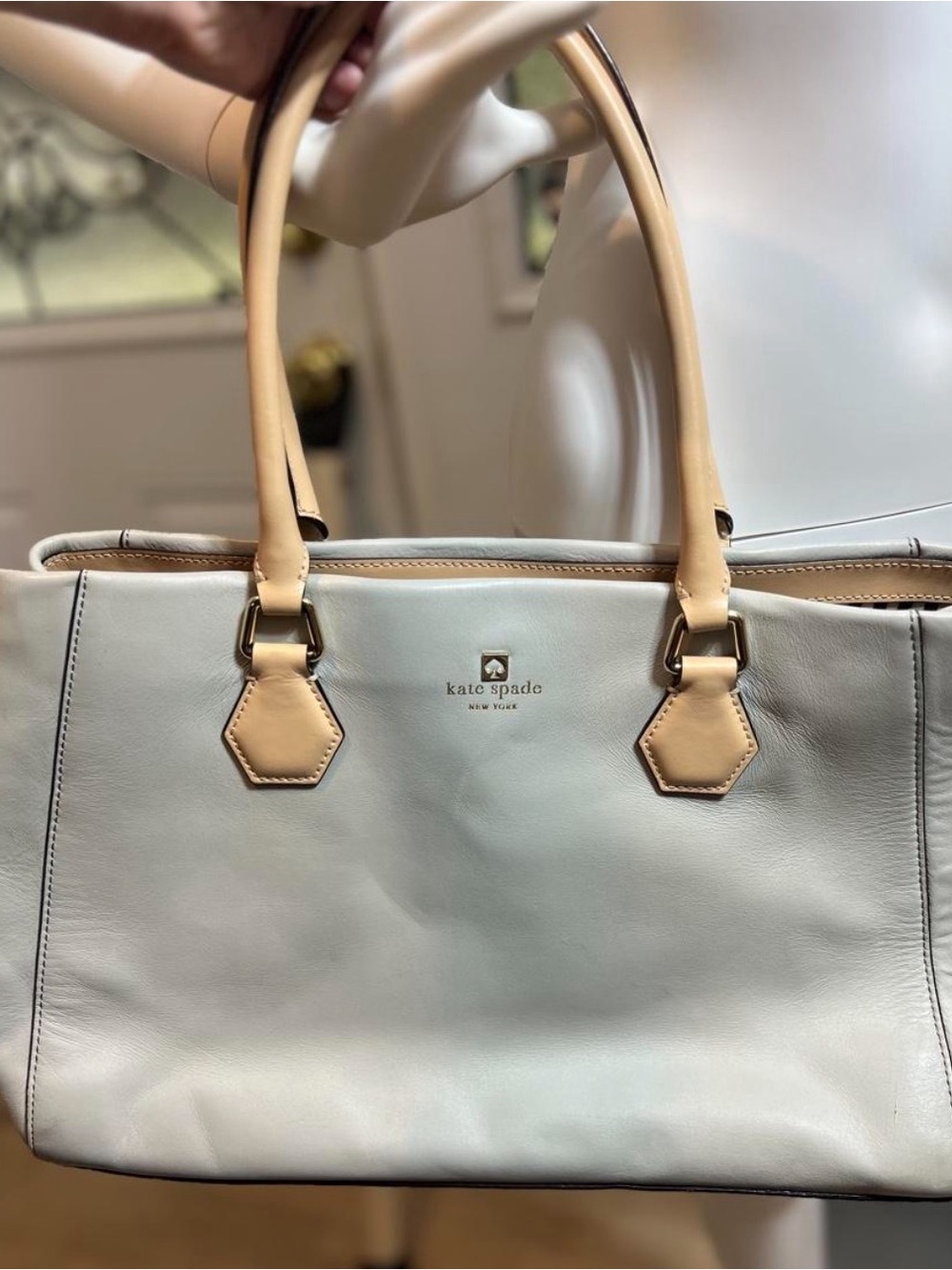 kate spade Cream and Tan Leather Structured Tote